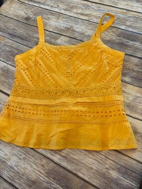 Skies Are Blue Yellow Eyelet Lace Spaghetti Strap Camisole